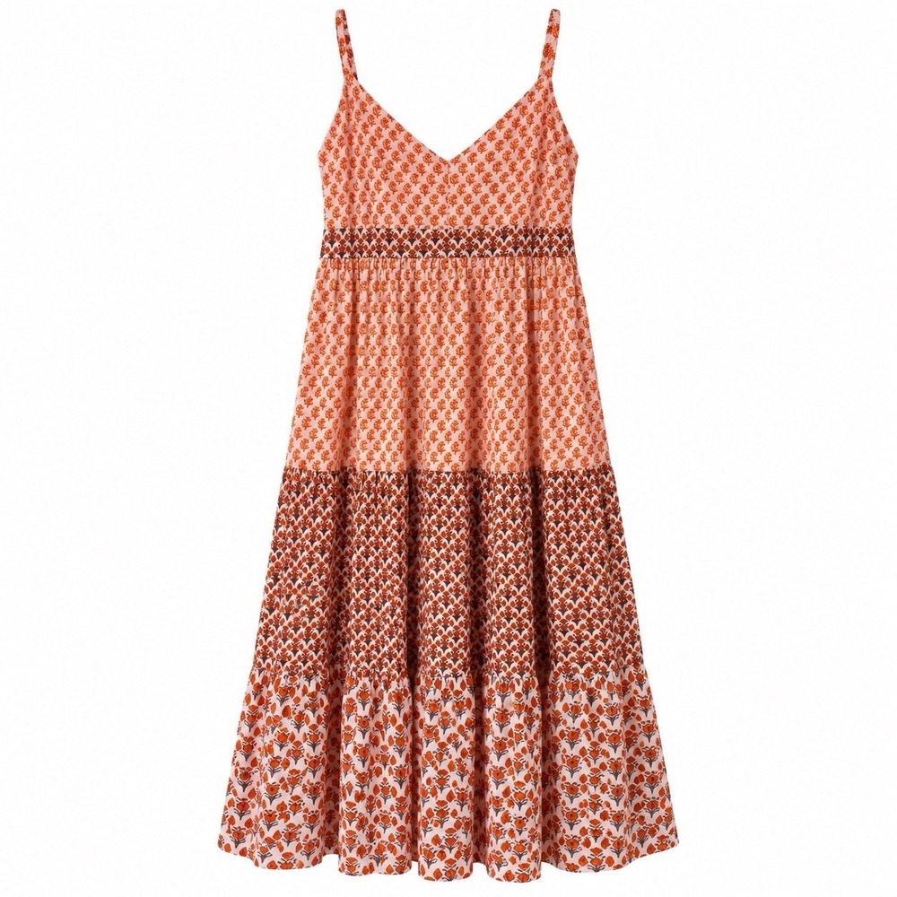 Boden Womens 14 Maxi Dress Strappy Jersey Tiered Floral Tank Orange Pink